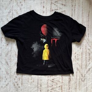 Black pennywise IT Crop Top with Red and Yellow Design